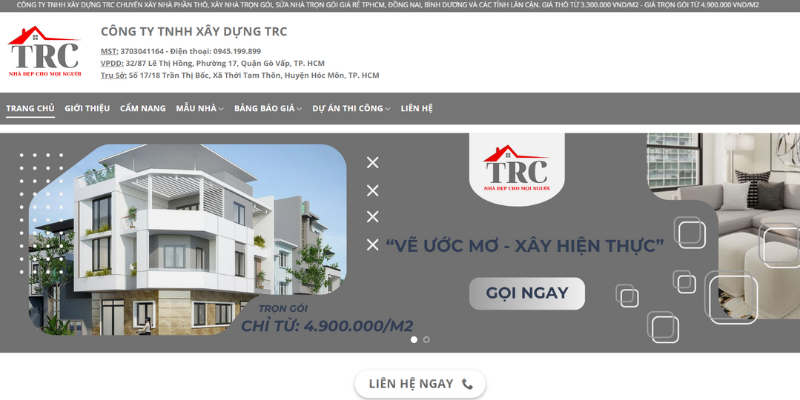 Mẫu thiết kế website Công ty TNHH Xây Dựng TRC