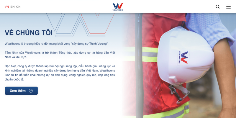 Mẫu website Công ty Đầu tư Xây dựng Wealth Cons