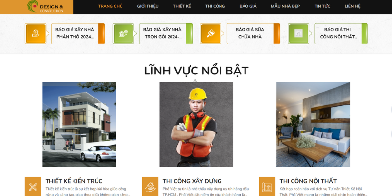 Mẫu website Công ty tư vấn kiến trúc xây dựng Phố Việt