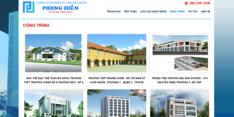 Mẫu website Công ty tư vấn xây dựng Phong Điền