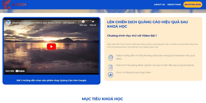 Mẫu website đăng ký khóa học trực tuyến