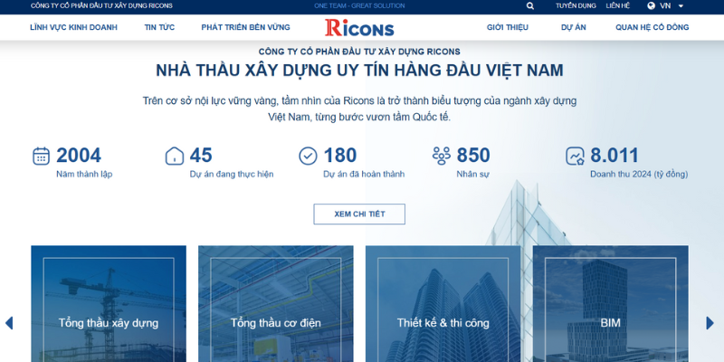 Mẫu website nhà thầu xây dựng công trình