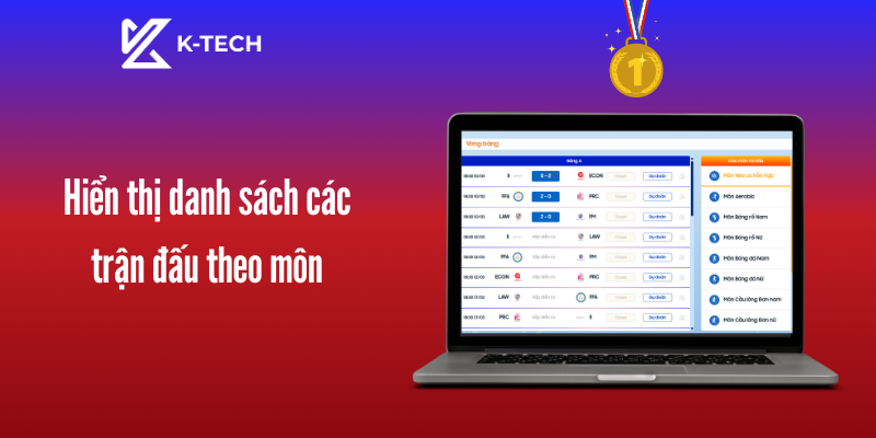 Tính năng nổi bật của website olympic UEF 2025 - Hiển thị danh sách các trận đấu theo môn