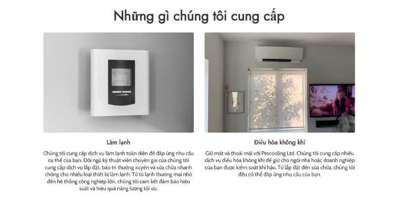 Mẫu thiết kế website Cung cấp điện lạnh cho doanh nghiệp ProCooling