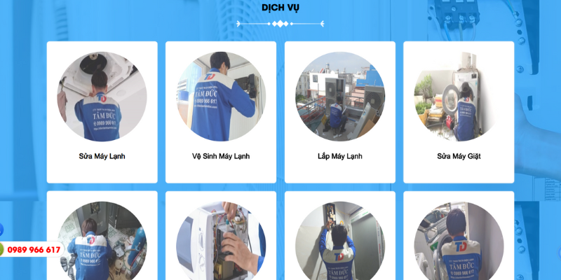 Mẫu thiết kế website Giới thiệu dịch vụ điện lạnh Tâm Đức