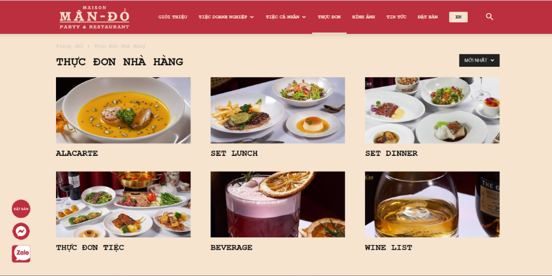 Mẫu thiết kế website ẩm thực - đặt tiệc tại nhà Mận Đỏ