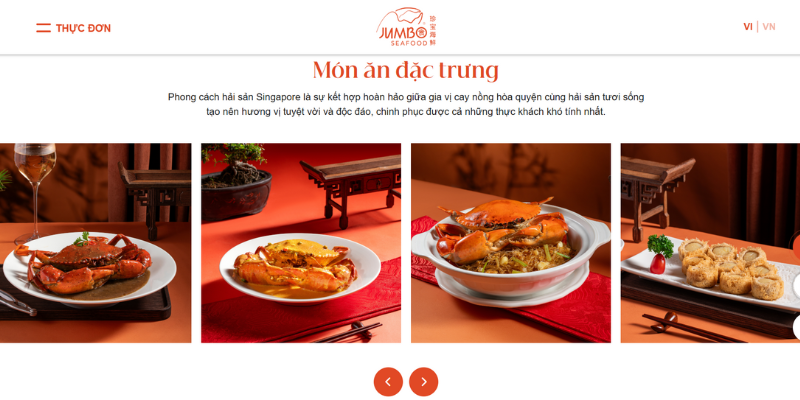 Mẫu thiết kế website ẩm thực - nhà hàng Jumbo Seafood