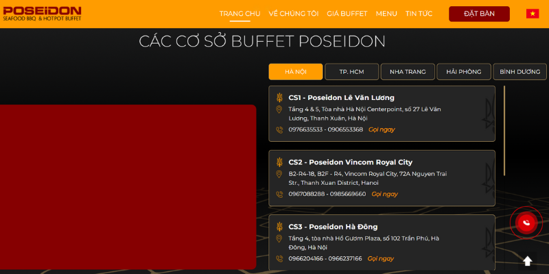 Mẫu thiết kế website ẩm thực - nhà hàng buffet Poseidon