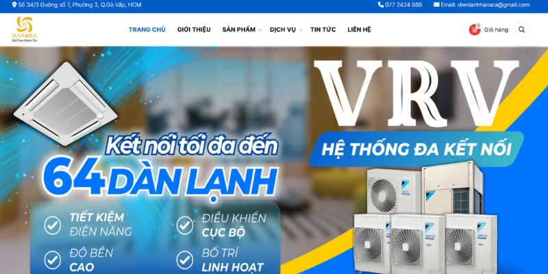 Mẫu thiết kế website điện lạnh - Công ty cung cấp điện lạnh Hanara