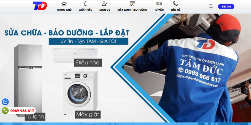Mẫu thiết kế website điện lạnh - Giới thiệu dịch vụ điện lạnh Tâm Đức