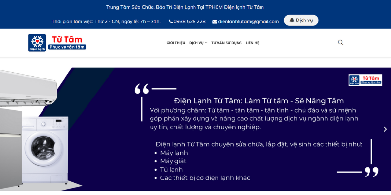 Mẫu thiết kế website điện lạnh - Trung tâm sửa chữa, bảo trì điện lạnh Từ Tâm
