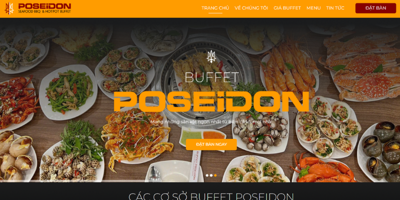 Mẫu thiết kế website nhà hàng buffet Poseidon