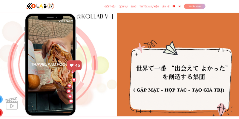 Mẫu thiết kế website review ẩm thực Kollab V-J