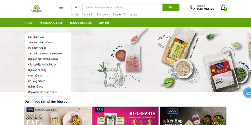 Mẫu thiết kế website thực phẩm Organic Shop