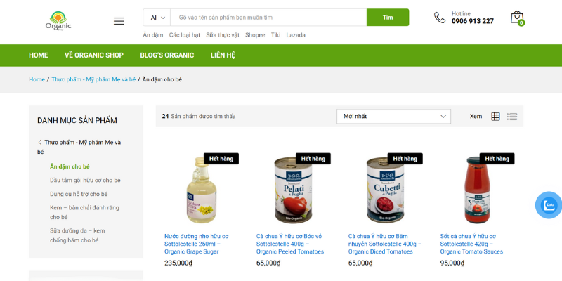 Mẫu website thực phẩm Organic Shop