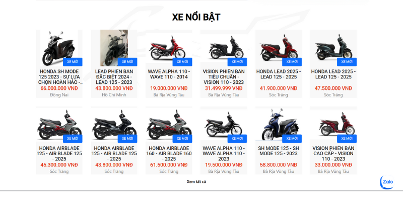Mẫu Website Bán Xe Máy Mới Và Cũ