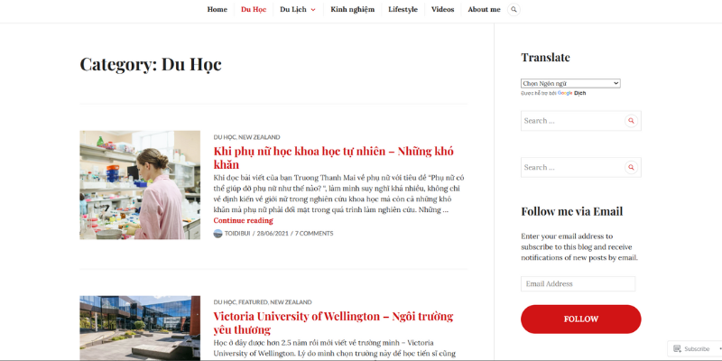 Mẫu thiết kế website du học kết hợp blog