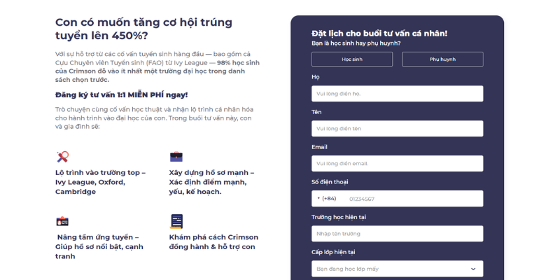 Mẫu website tư vấn du học online