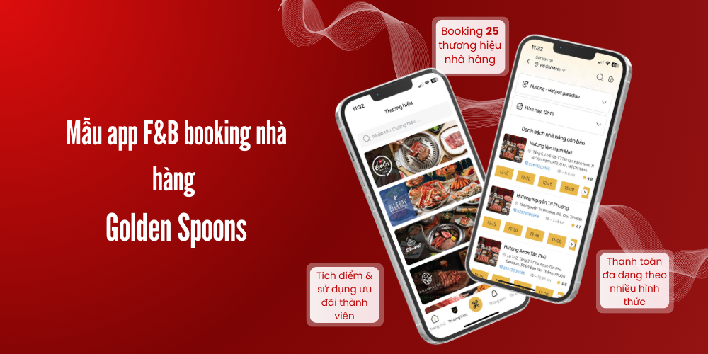 Mẫu app F&B booking nhà hàng - Golden Spoons