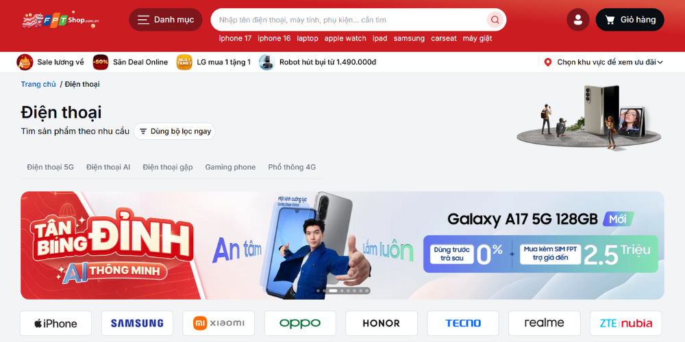 Mẫu thiết kế website công ty bán điện thoại - FPT Shop