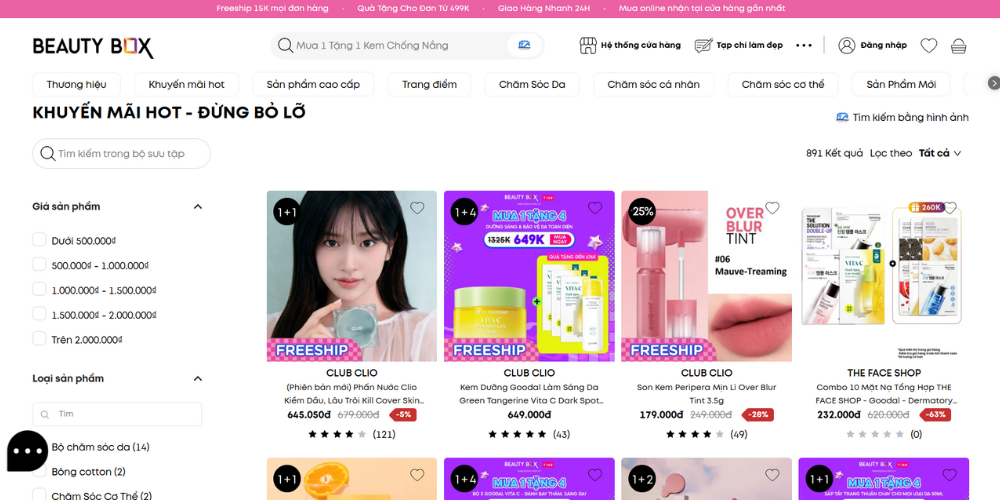 Mẫu thiết kế website mỹ phẩm Beauty Box