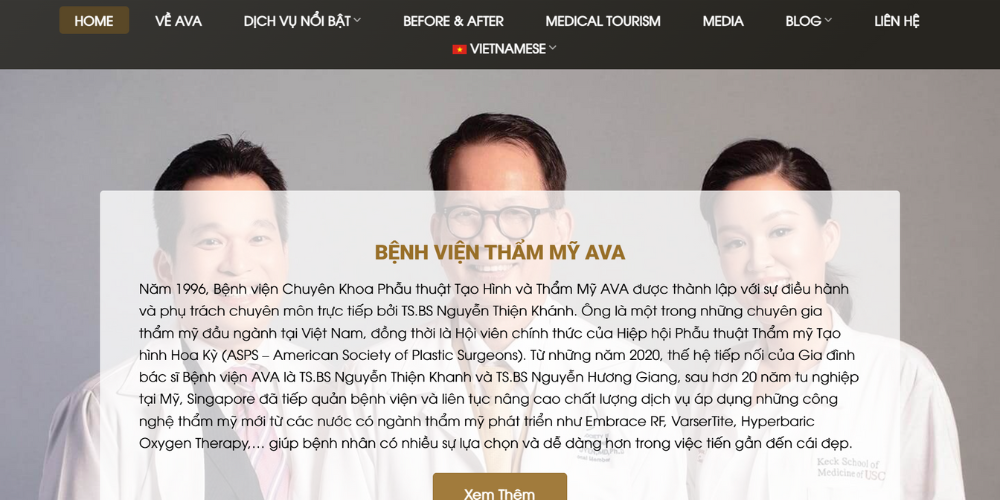 Mẫu thiết kế website thẩm mỹ - AVA