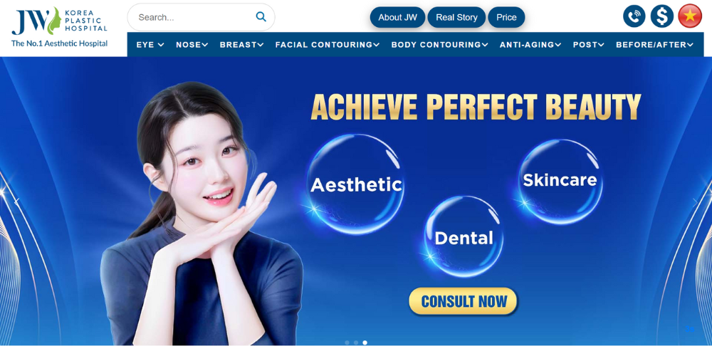 Mẫu thiết kế website thẩm mỹ - JW Korean Aesthetic Hospital